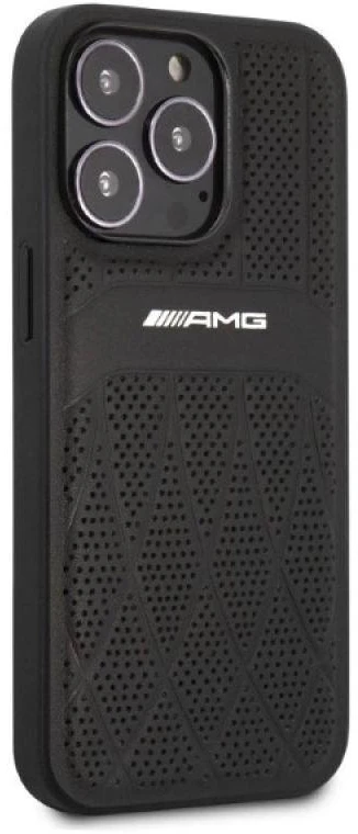 Mercedes AMG AMHCP13LOSDBK Apple iPhone 13 Pro / 13 6.1″ juodos spalvos kietas dėklas with Leather Curved Lines