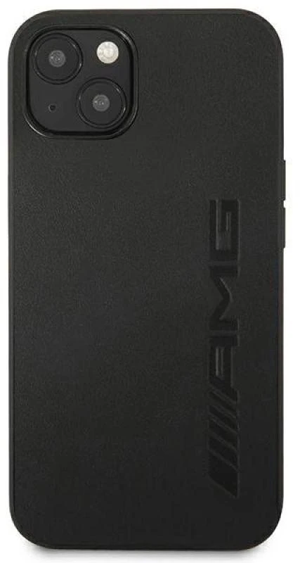 Mercedes AMG AMHCP14MDOLBK Apple iPhone 14 Plus / 15 Plus 6.7″ juodos spalvos kietas dėklas with Leather Hot Stamped design