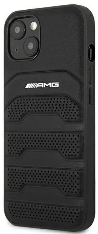 Mercedes AMG AMHCP14MGSEBK Apple iPhone 14 Plus / 15 Plus 6.7″ juodos spalvos kietas dėklas with Leather Debossed Lines