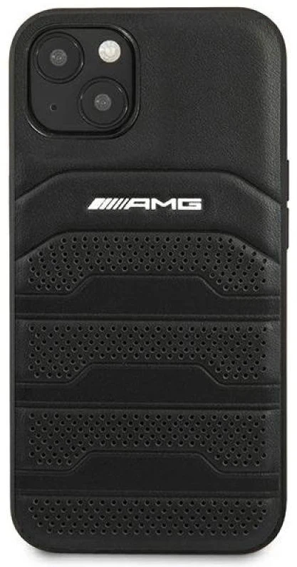 Mercedes AMG AMHCP14MGSEBK Apple iPhone 14 Plus / 15 Plus 6.7″ juodos spalvos kietas dėklas with Leather Debossed Lines