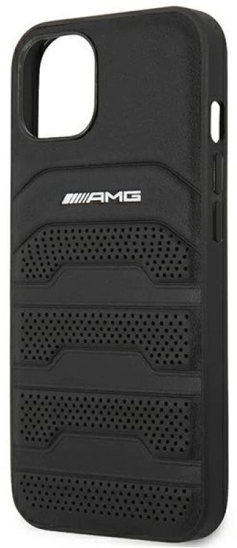 Mercedes AMG AMHCP14MGSEBK Apple iPhone 14 Plus / 15 Plus 6.7″ juodos spalvos kietas dėklas with Leather Debossed Lines