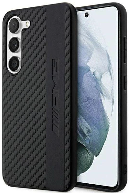Mercedes Benz Samsung Galaxy S23 Plus Mercedes AMG dėklas Carbon Stripe&Embossed (AMHCS23MBLSCA) juodos spalvos