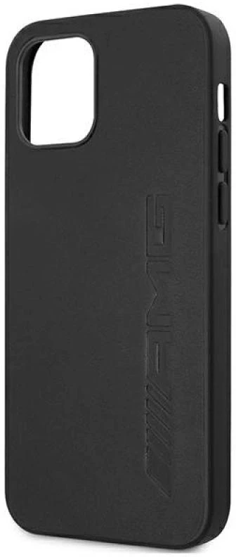 Mercedes AMG AMHCP12LDOLBK Apple iPhone 12 Pro Max 6,7″ juodos spalvos kietas dėklas Leather Hot Stamped