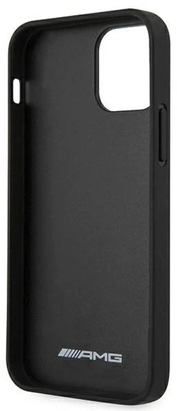 Mercedes AMG AMHCP12LDOLBK Apple iPhone 12 Pro Max 6,7″ juodos spalvos kietas dėklas Leather Hot Stamped
