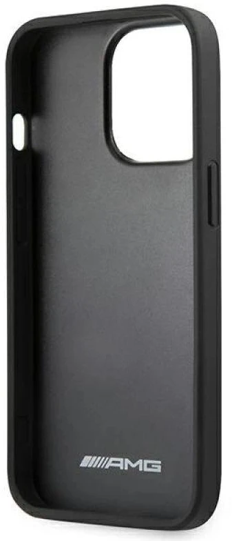 Mercedes AMG AMHCP13LDOLBK Apple iPhone 13 Pro / 13 6,1″ juodos spalvos kietas dėklas Leather Hot Stamped