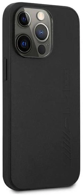 Mercedes AMG AMHCP13LDOLBK Apple iPhone 13 Pro / 13 6,1″ juodos spalvos kietas dėklas Leather Hot Stamped