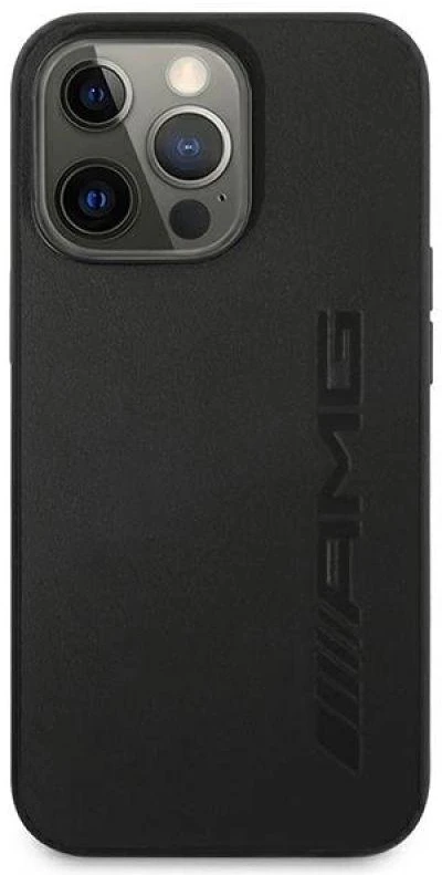 Mercedes AMG AMHCP13LDOLBK Apple iPhone 13 Pro / 13 6,1″ juodos spalvos kietas dėklas Leather Hot Stamped