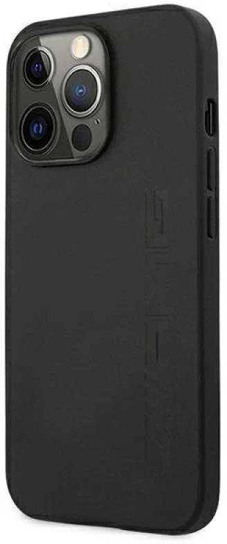 Mercedes AMG AMHCP13LDOLBK Apple iPhone 13 Pro / 13 6,1″ juodos spalvos kietas dėklas Leather Hot Stamped
