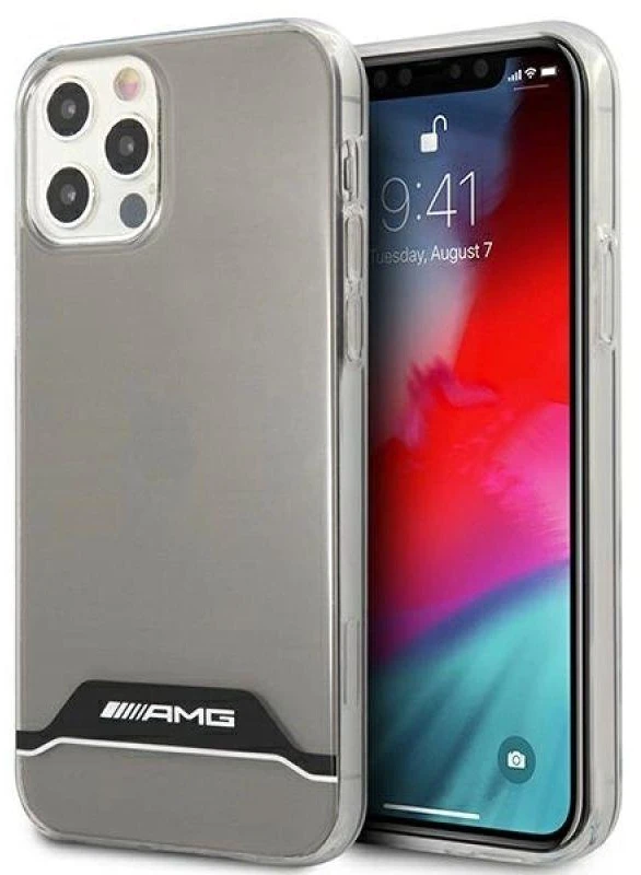 Mercedes Benz Apple iPhone 12 / 12 Pro Mercedes AMG dėklas Electroplate Juodas&Baltas (AMHCP12MTCBW) skaidrus