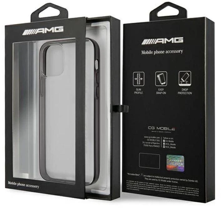 Mercedes AMG AMHCP12LAESLBK Apple iPhone 12 Pro Max skaidrus kietas dėklas Metallic Painted