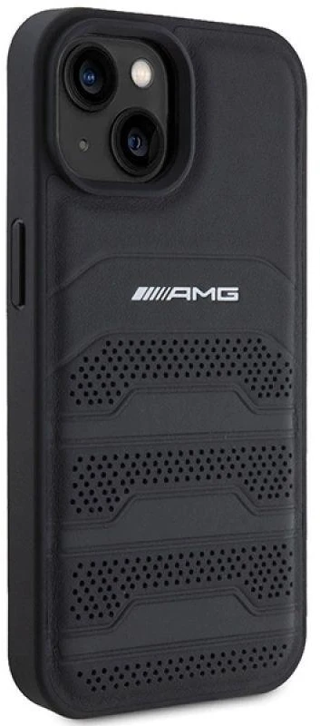 Mercedes AMG AMHCP15MGSEBK Apple iPhone 15 Plus / 14 Plus 6.7″ juodos spalvos kietas dėklas with Leather Debossed Lines