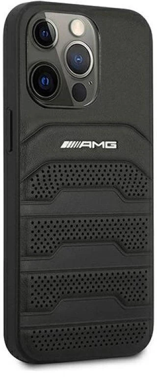 Team Group Mercedes AMG AMHCP13LGSEBK Apple iPhone 13 Pro / 13 6,1″ juodos spalvos kietas dėklas Leather Debossed Lines