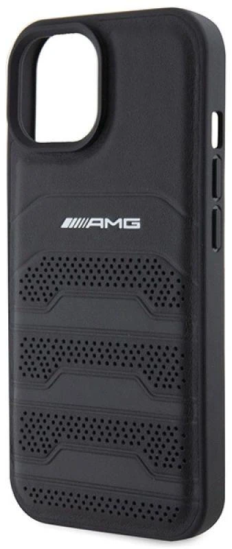 Mercedes AMG AMHCP15MGSEBK Apple iPhone 15 Plus / 14 Plus 6.7″ juodos spalvos kietas dėklas with Leather Debossed Lines