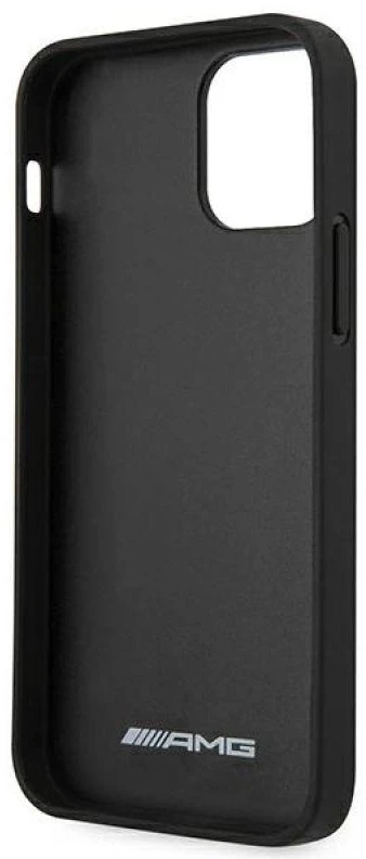 Mercedes AMG AMHCP12SGSEBK Apple iPhone 12 mini 5,4″ juodos spalvos kietas dėklas Leather Debossed Lines