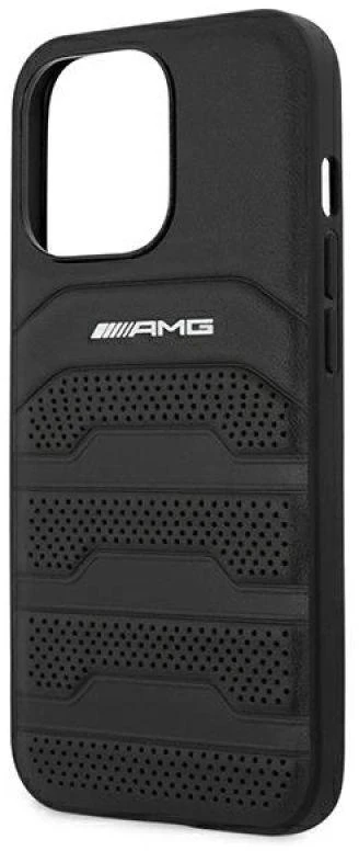 Team Group Mercedes AMG AMHCP13LGSEBK Apple iPhone 13 Pro / 13 6,1″ juodos spalvos kietas dėklas Leather Debossed Lines