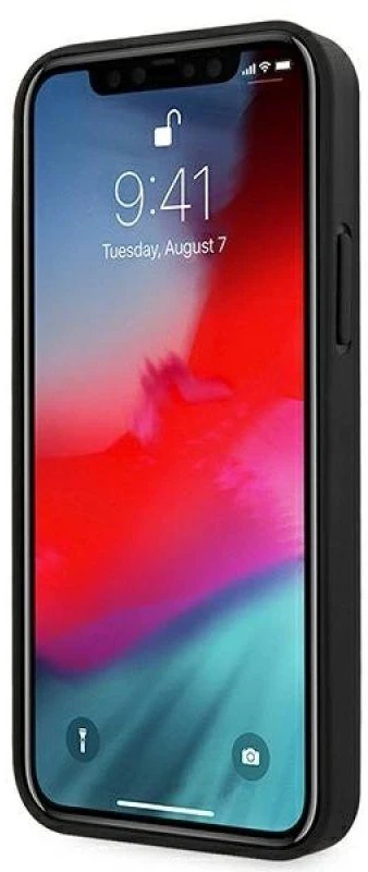 Mercedes AMG AMHCP12SGSEBK Apple iPhone 12 mini 5,4″ juodos spalvos kietas dėklas Leather Debossed Lines