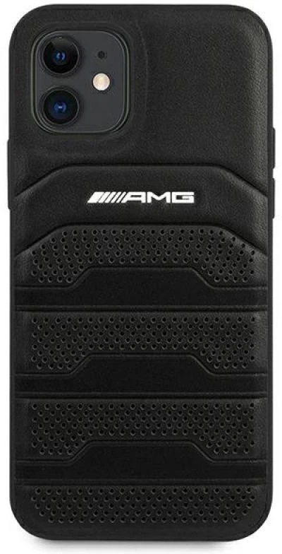 Mercedes AMG AMHCP12SGSEBK Apple iPhone 12 mini 5,4″ juodos spalvos kietas dėklas Leather Debossed Lines
