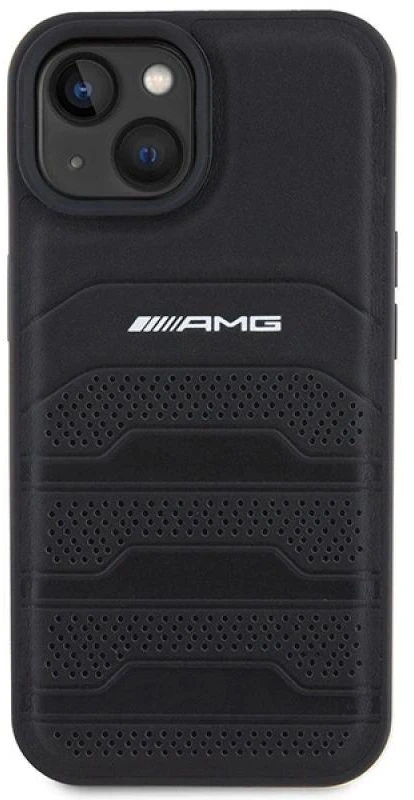 Mercedes AMG AMHCP15MGSEBK Apple iPhone 15 Plus / 14 Plus 6.7″ juodos spalvos kietas dėklas with Leather Debossed Lines
