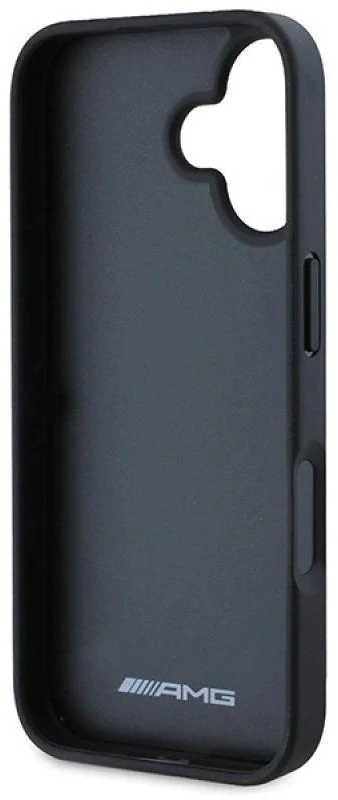 Mercedes AMG AMHCP16SGSEBK Apple iPhone 16 6.1″ juodos spalvos kietas dėklas Leather Debossed Lines juodos spalvos Logo