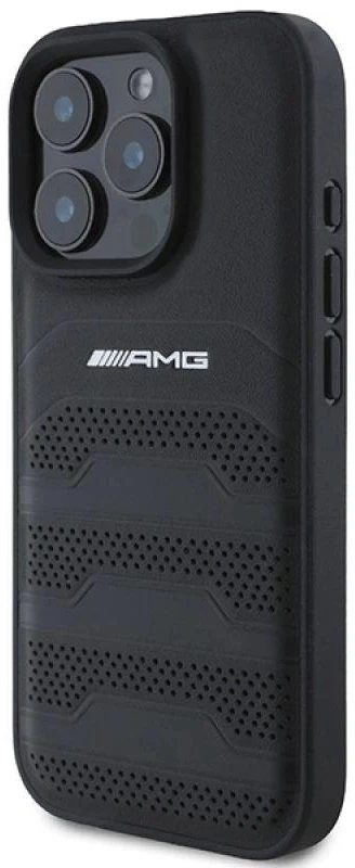 Mercedes AMG Leather Debossed Lines dėklas telefonui juodos spalvos Logo Apple iPhone 16 Pro Max Case - dėklas telefonui juodos spalvos