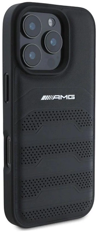 Mercedes AMG Leather Debossed Lines dėklas telefonui juodos spalvos Logo Apple iPhone 16 Pro Max Case - dėklas telefonui juodos spalvos