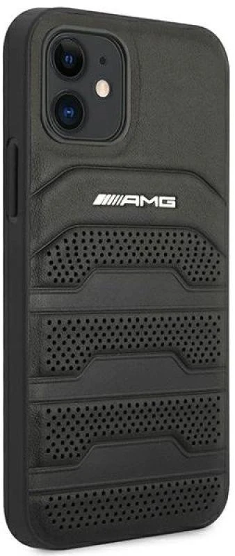 Mercedes AMG AMHCP12SGSEBK Apple iPhone 12 mini 5,4″ juodos spalvos kietas dėklas Leather Debossed Lines