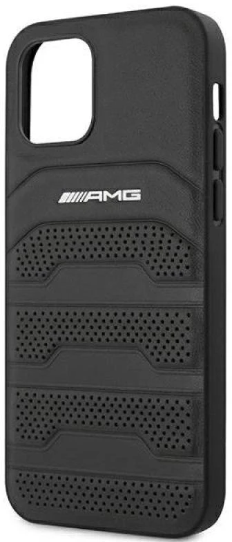 Mercedes AMG AMHCP12SGSEBK Apple iPhone 12 mini 5,4″ juodos spalvos kietas dėklas Leather Debossed Lines