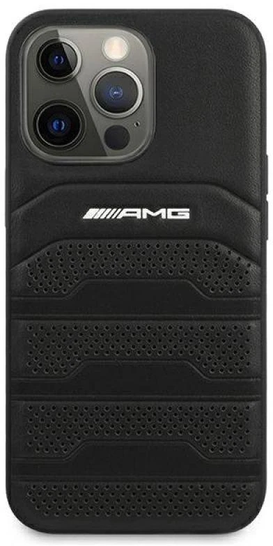 Team Group Mercedes AMG AMHCP13LGSEBK Apple iPhone 13 Pro / 13 6,1″ juodos spalvos kietas dėklas Leather Debossed Lines