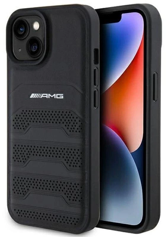 Mercedes AMG AMHCP15MGSEBK Apple iPhone 15 Plus / 14 Plus 6.7″ juodos spalvos kietas dėklas with Leather Debossed Lines