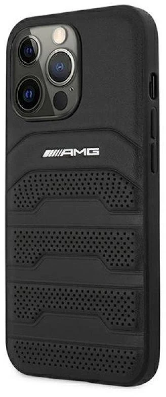 Team Group Mercedes AMG AMHCP13LGSEBK Apple iPhone 13 Pro / 13 6,1″ juodos spalvos kietas dėklas Leather Debossed Lines