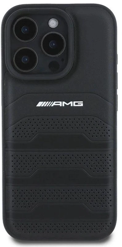 Mercedes AMG Leather Debossed Lines dėklas telefonui juodos spalvos Logo Apple iPhone 16 Pro Max Case - dėklas telefonui juodos spalvos