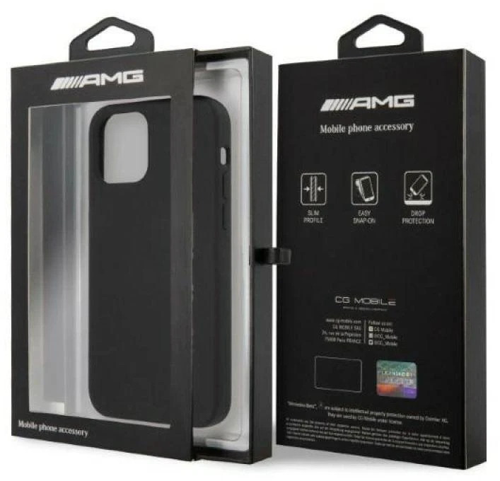 Mercedes AMG AMHCP12LSGLBGN Apple iPhone 12 Pro Max 6.7″ juodos spalvos kietas dėklas with Silicone Big Logo