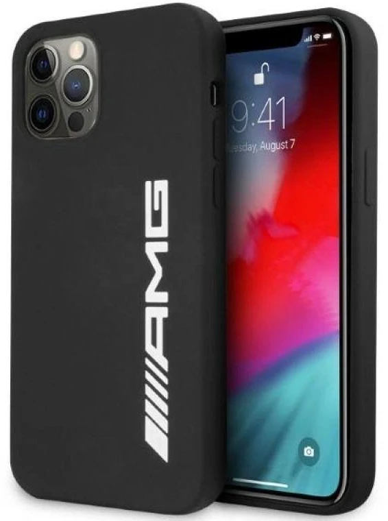 Mercedes AMG AMHCP12LSGLBGN Apple iPhone 12 Pro Max 6.7″ juodos spalvos kietas dėklas with Silicone Big Logo