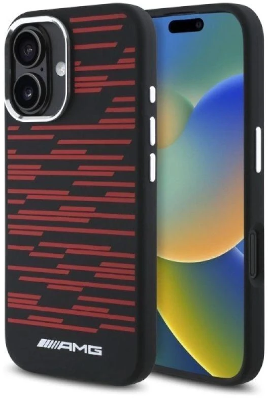 Mercedes AMG AMHMP16S24SSRRK Apple iPhone 16 6.1″ juodos spalvos kietas dėklas Silicone Graphics MagSafe