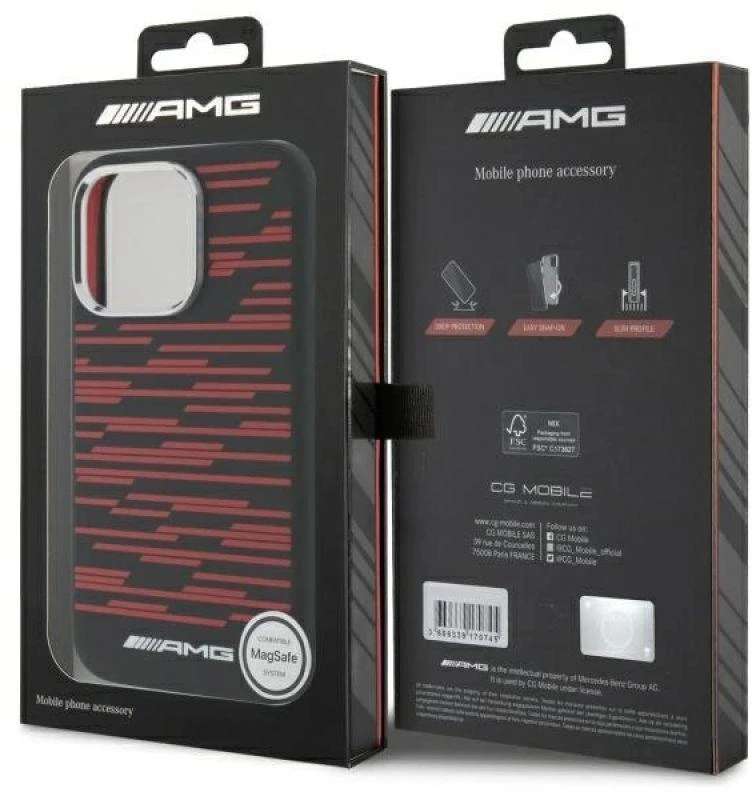 Mercedes AMG AMHMP16X24SSRRK Apple iPhone 16 Pro Max 6.9″ juodos spalvos kietas dėklas Silicone Graphics MagSafe