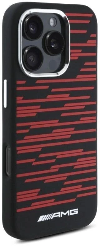 Mercedes AMG AMHMP16X24SSRRK Apple iPhone 16 Pro Max 6.9″ juodos spalvos kietas dėklas Silicone Graphics MagSafe