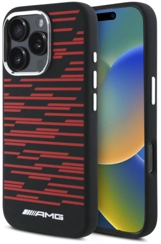 Mercedes AMG AMHMP16X24SSRRK Apple iPhone 16 Pro Max 6.9″ juodos spalvos kietas dėklas Silicone Graphics MagSafe
