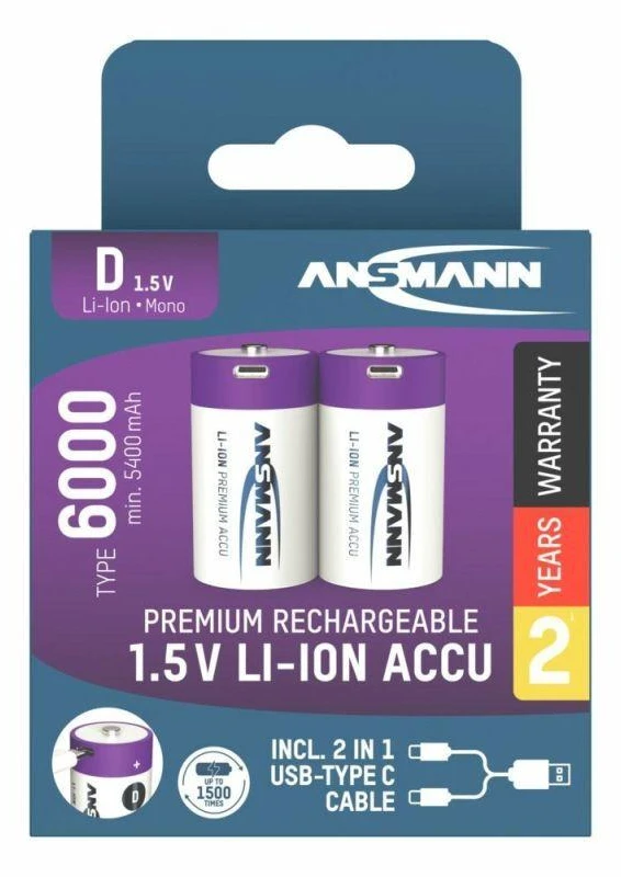 Ansmann 1314-0005 buitinė baterija Įkraunama baterija D Ličio-jonų (Li-Ion)