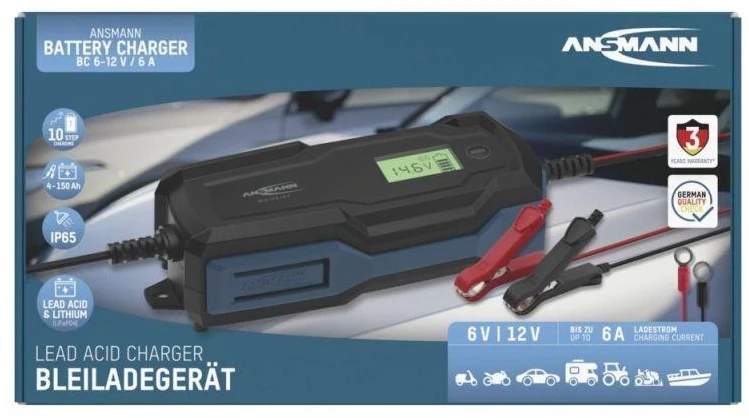 Ansmann 1001-0145 automobilio akumuliatoriaus įkroviklis 6 – 14 V Juoda