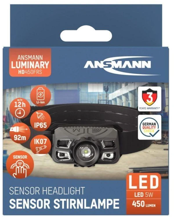 Ansmann HD450FRS Juoda, Pilka Ant galvos tvirtinamas žibintuvėlis LED