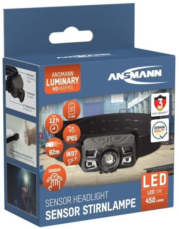 Ansmann HD450FRS Juoda, Pilka Ant galvos tvirtinamas žibintuvėlis LED