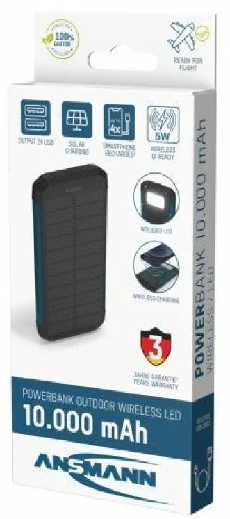 Ansmann PB212W ličio polimerų (LiPo) 10000 mAh išorinė baterija, juoda, mėlyna