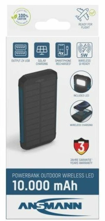 Ansmann PB212W ličio polimerų (LiPo) 10000 mAh išorinė baterija, juoda, mėlyna