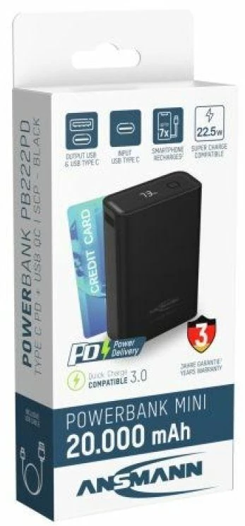 Ansmann PB222PD Ličio polimeras (LiPo) 20000 mAh Juoda