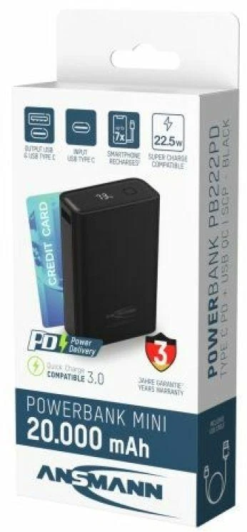 Ansmann PB222PD Ličio polimeras (LiPo) 20000 mAh Juoda