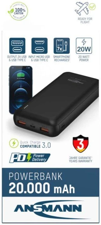 Powerbank Ansmann PB320PD 20000 mAh Juodas