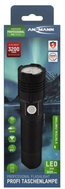 Ansmann Pro 3000R Juoda Rankinis žibintuvėlis LED