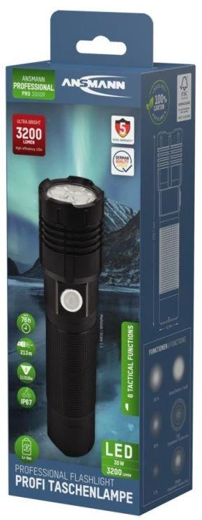 Ansmann Pro 3000R Juoda Rankinis žibintuvėlis LED