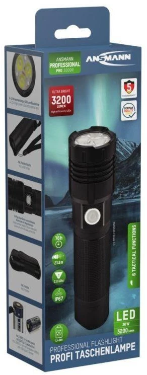 Ansmann Pro 3000R Juoda Rankinis žibintuvėlis LED