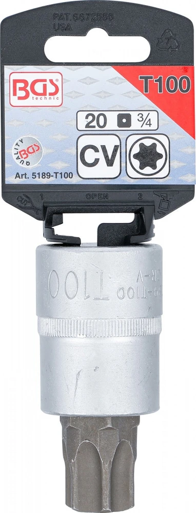 ANTGALIO GALVUTĖ | 20 MM (3/4") KVADRATINĖ JUNGTIS | T-STAR (TORX) T100 (5189-T100)